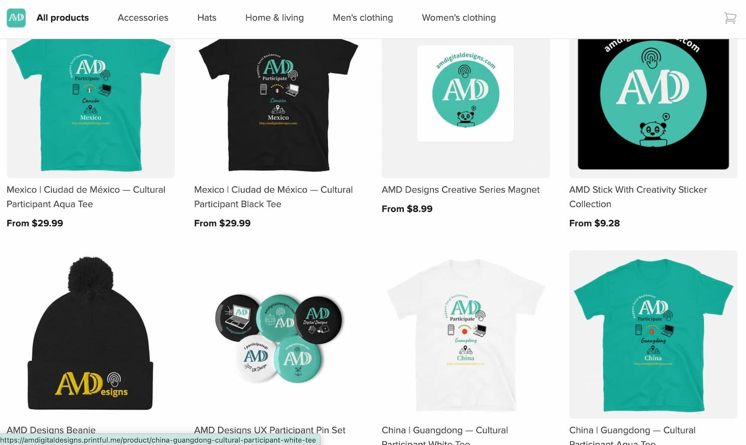 Live participant store integrated with Printful on desktop